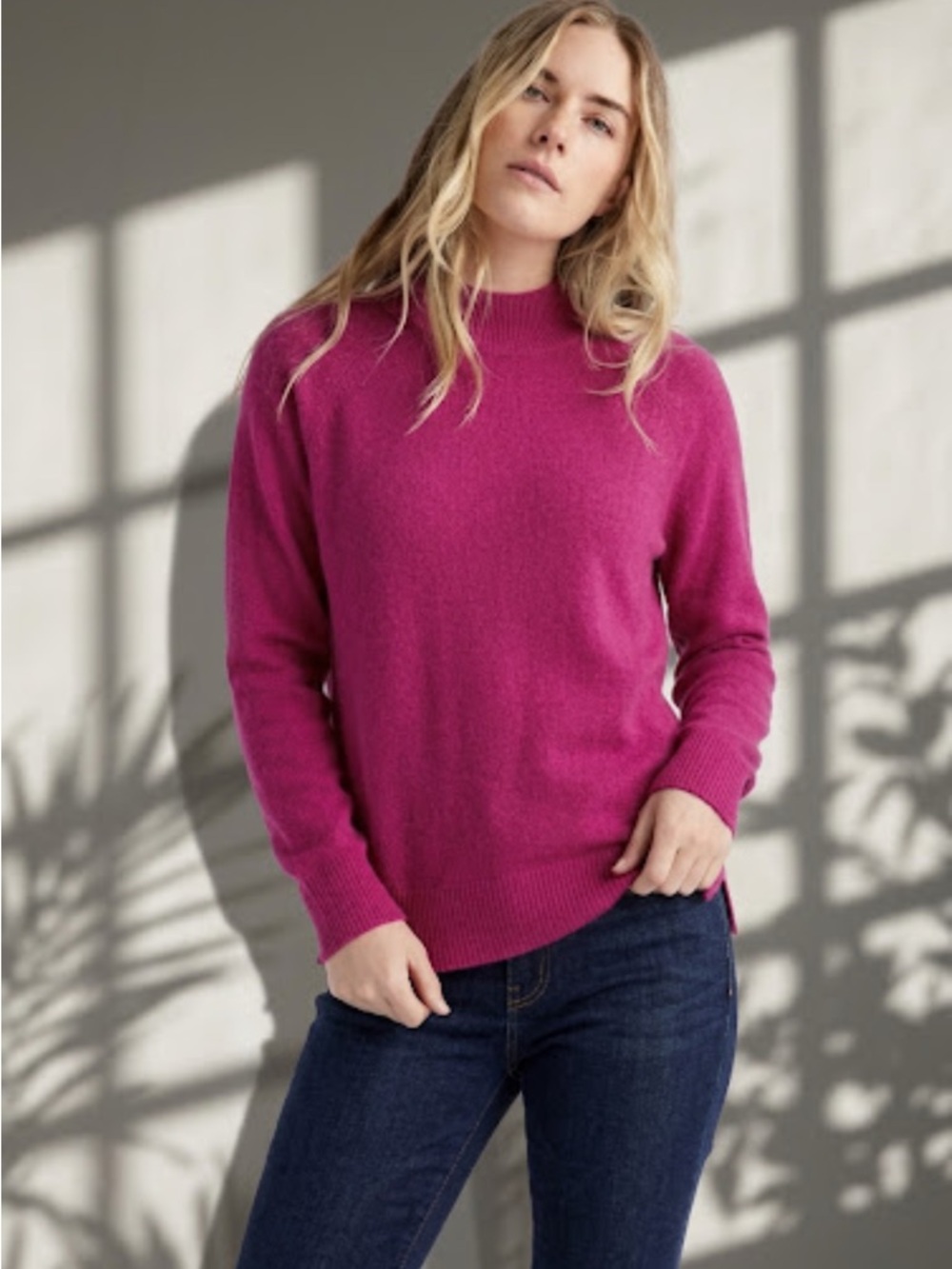 L.L.Bean NWT 100% Cashmere Classic Cash Relaxed Mockneck Sweater Raspberry M/P